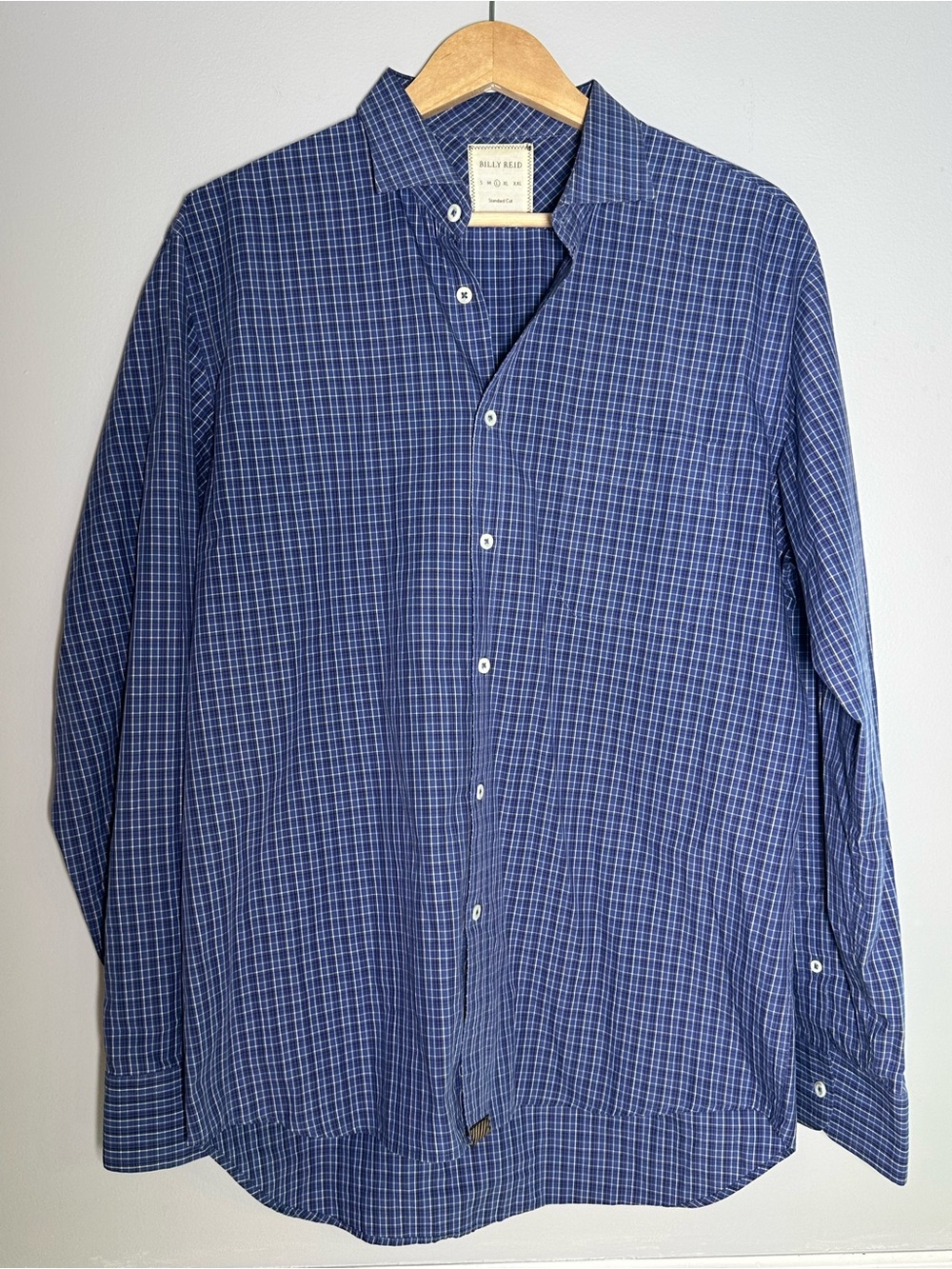 Billy Reid Men’s Blue Plaid Long Sleeve Button-Down Shirt Large